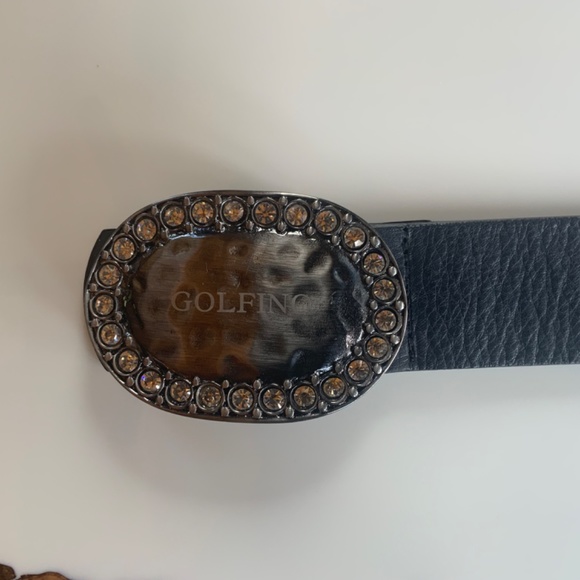 Women belt. Leather, dark navy blue color. Size 80